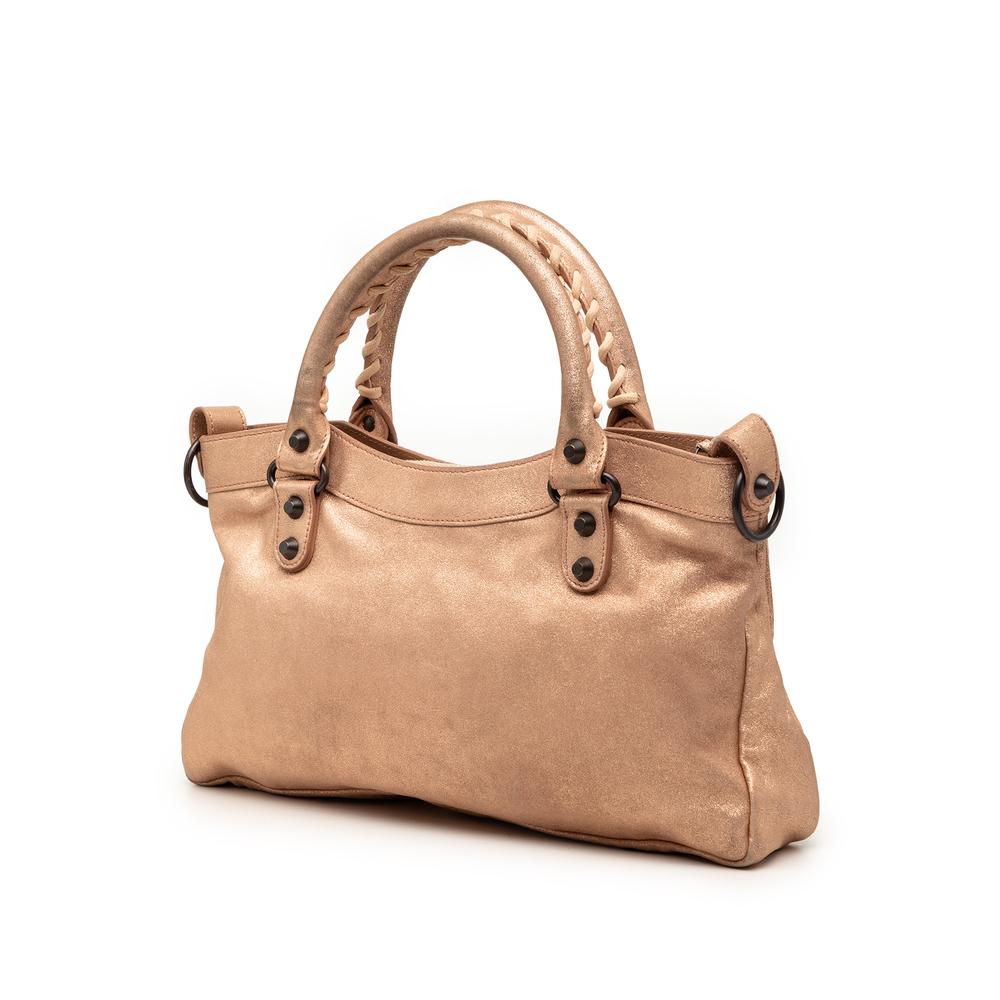Pre-Loved Balenciaga Metallic Craquele Suede Motocross Classic First Satchel - Picture 2 of 10